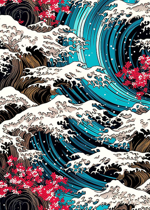 Iconic Tsunami Swirls — Japanese art metal poster