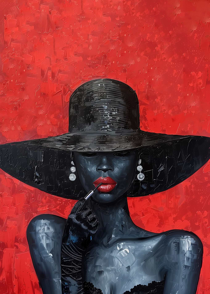 African woman red lips
