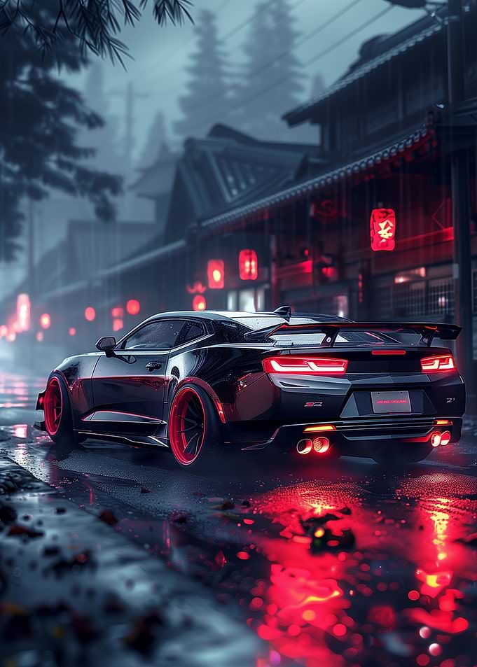 Black Red Neon Supercar