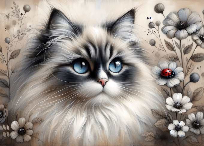 Cute Ragdoll and Flowers