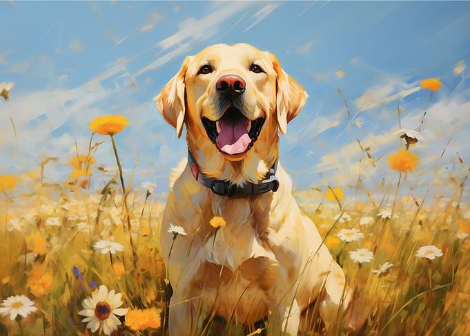 Yellow labrador in flowers