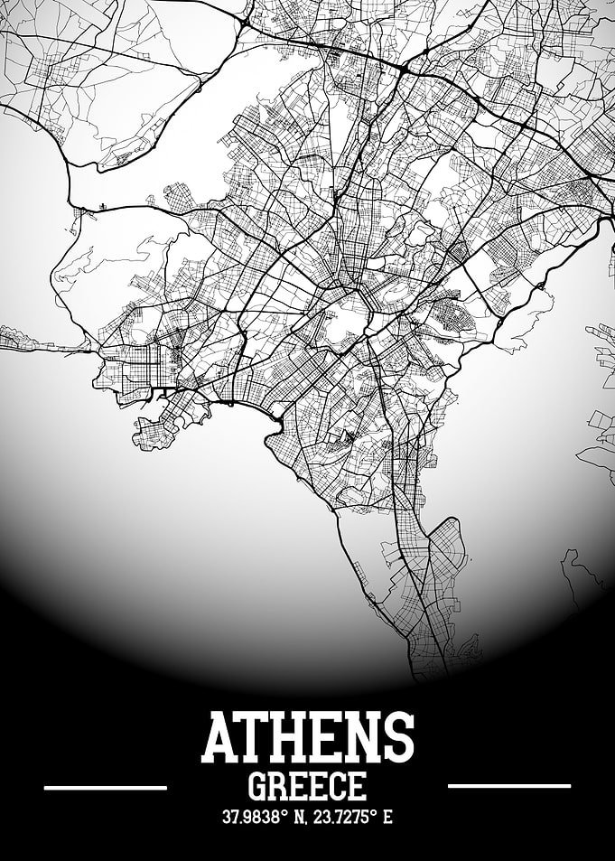 Athens City Map White