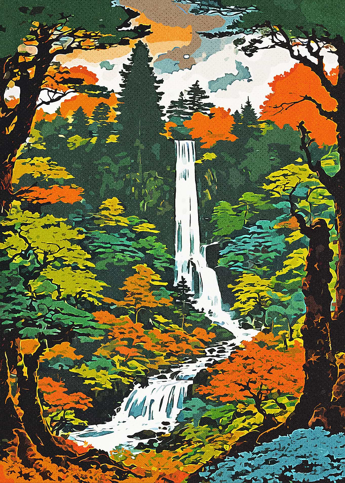 Forest Waterfall Colorful