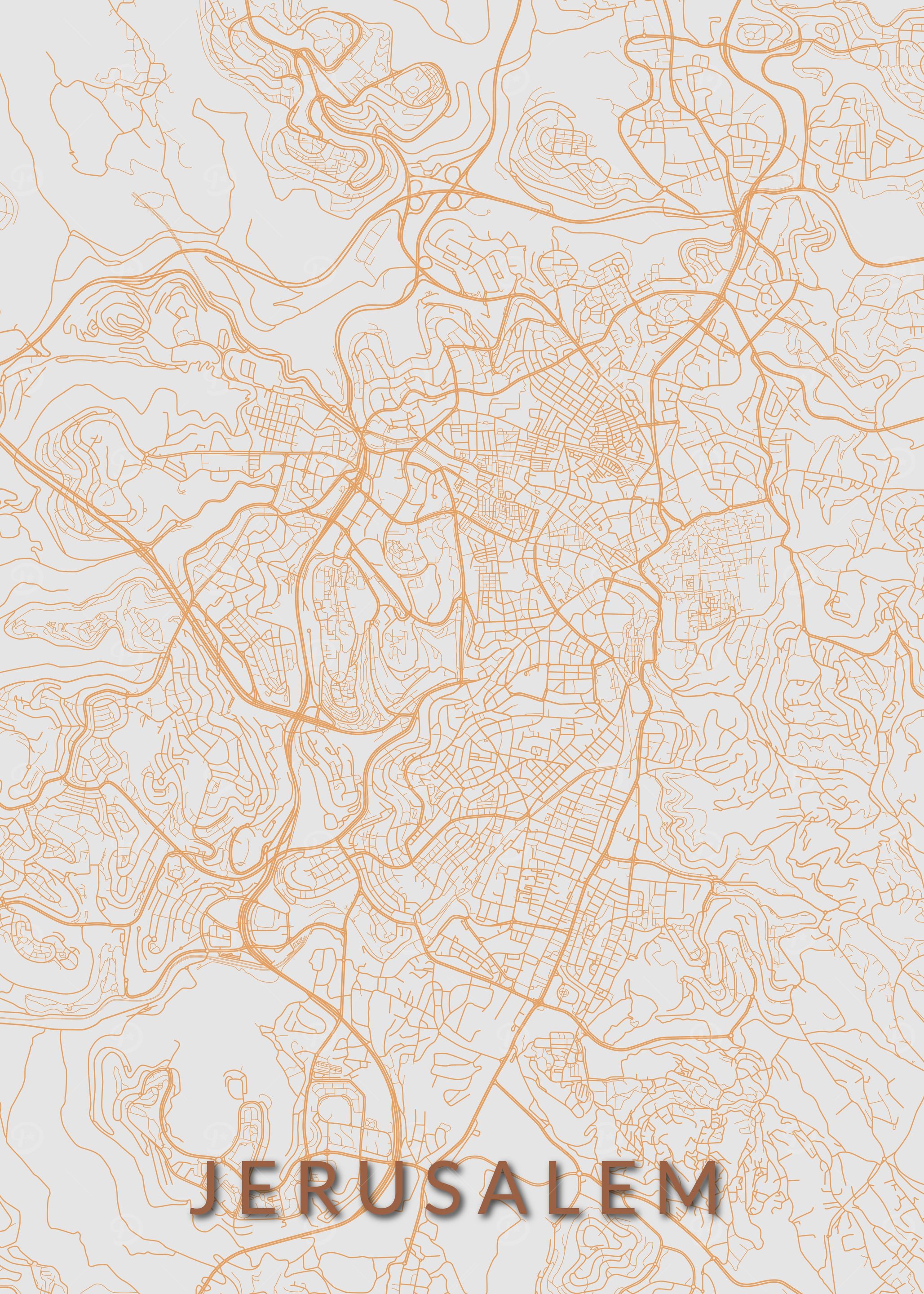 Jerusalem Brown Orange Map
