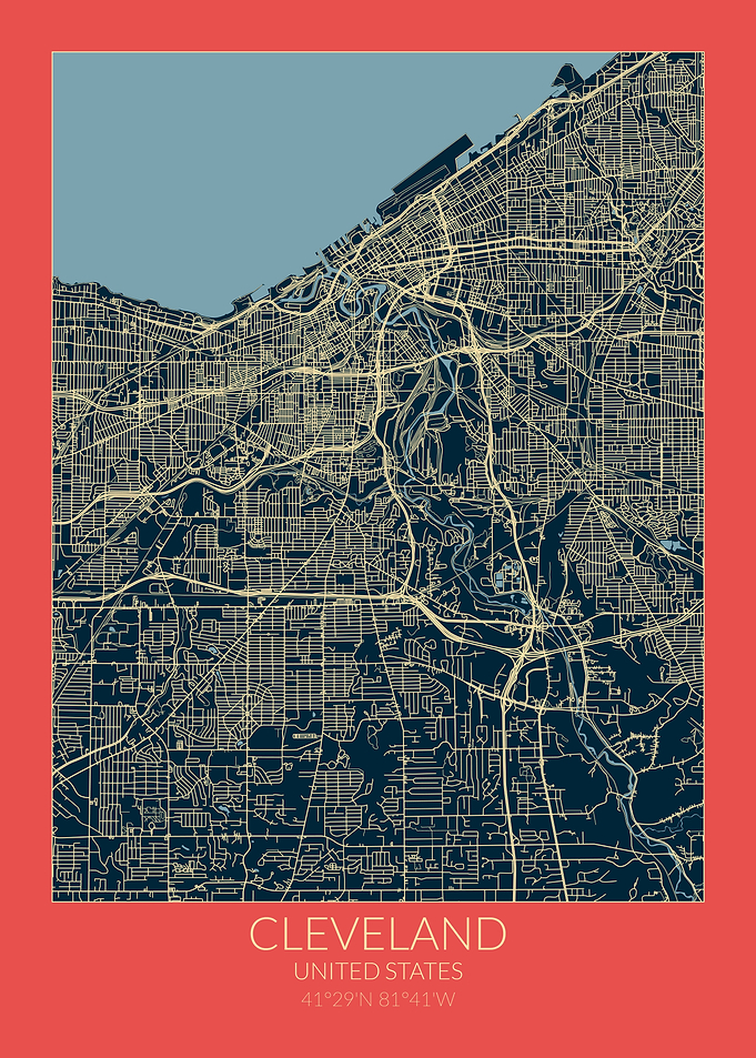 Cleveland Map Red Blue