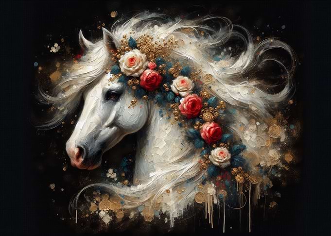 Magical Floral White Horse