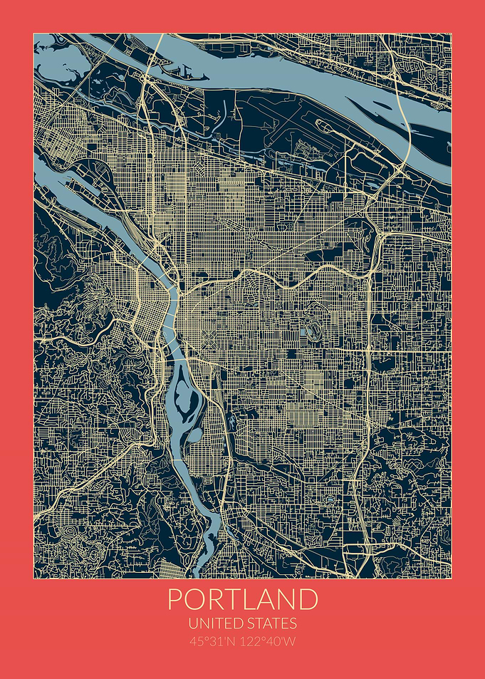 Portland Map Red Blue
