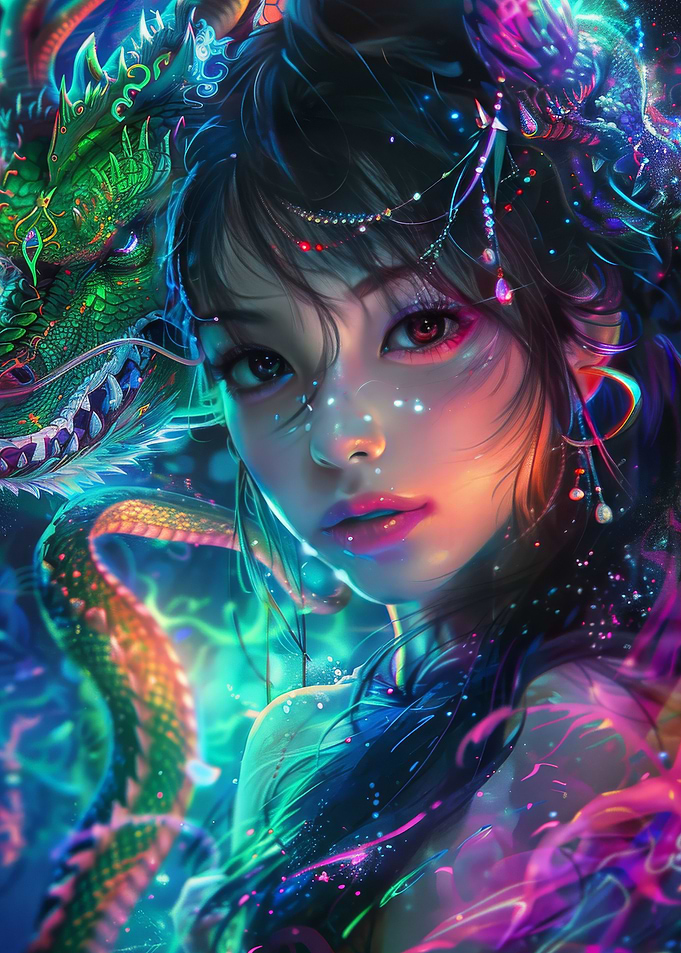 Asia woman a dragon