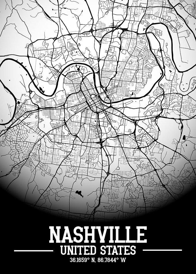 Nashville City Map White