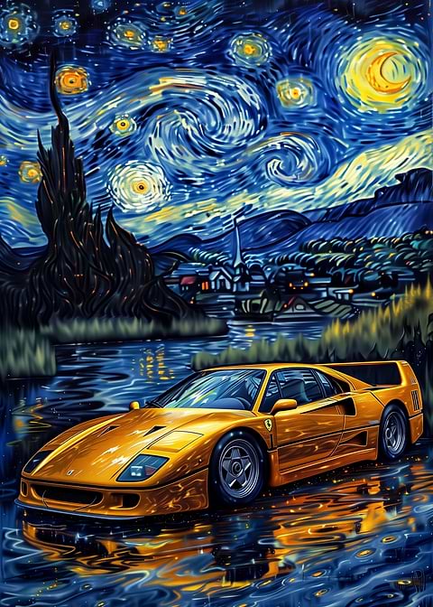 Starry Night Ferrari F40 — living room metal wall art