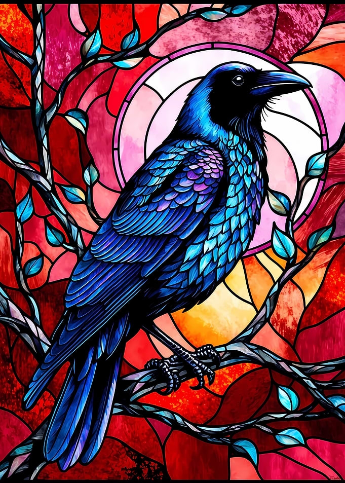 Raven Stained Glass Style