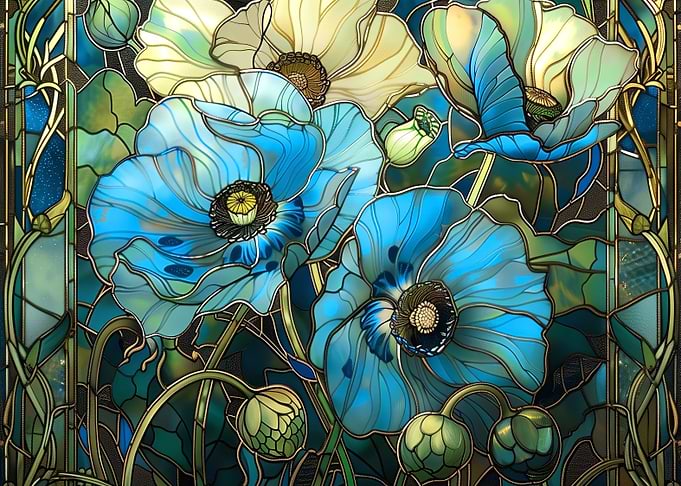 Gilded Blue poppies modern