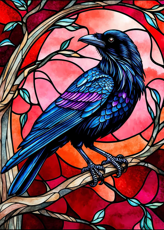 Raven Stained Glass Style