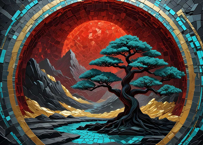 Kintsugi Red Moon Bonsai