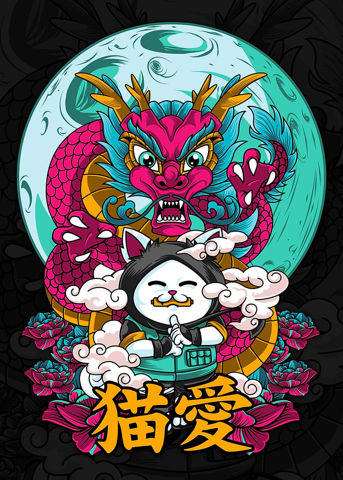 cat cute with dragon