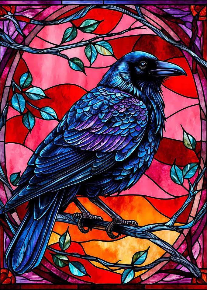 Raven Stained Glass Style