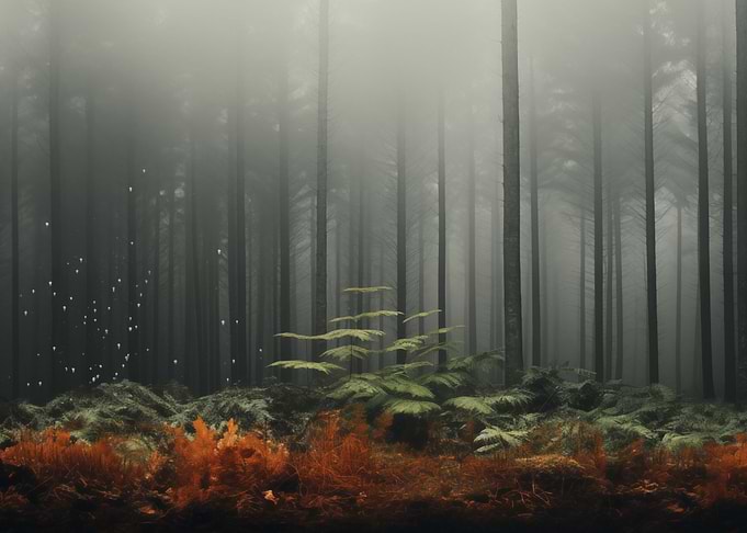 Mysterious forest and fog