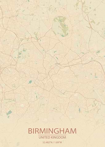 Birmingham UK Vintage Map