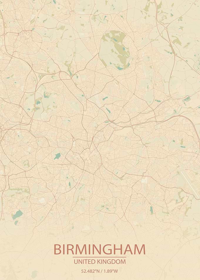 Birmingham UK Vintage Map