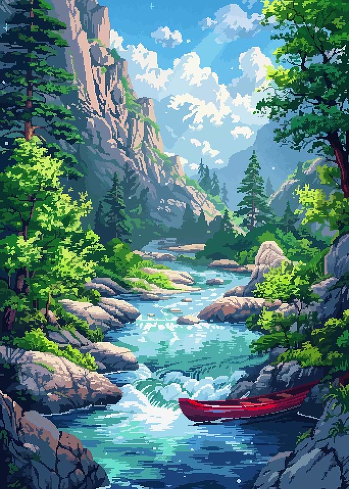 River Kayak Pixel Art