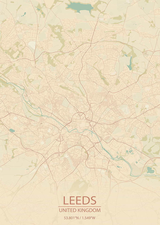 Leeds UK Vintage City Map