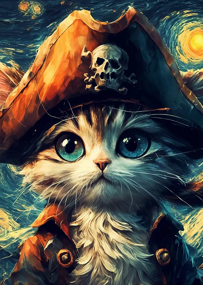 Cat Pirate Van Gogh
