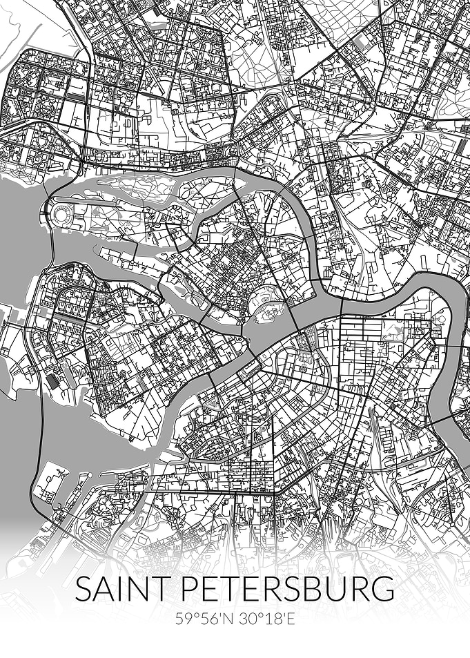 Saint Petersburg White Map