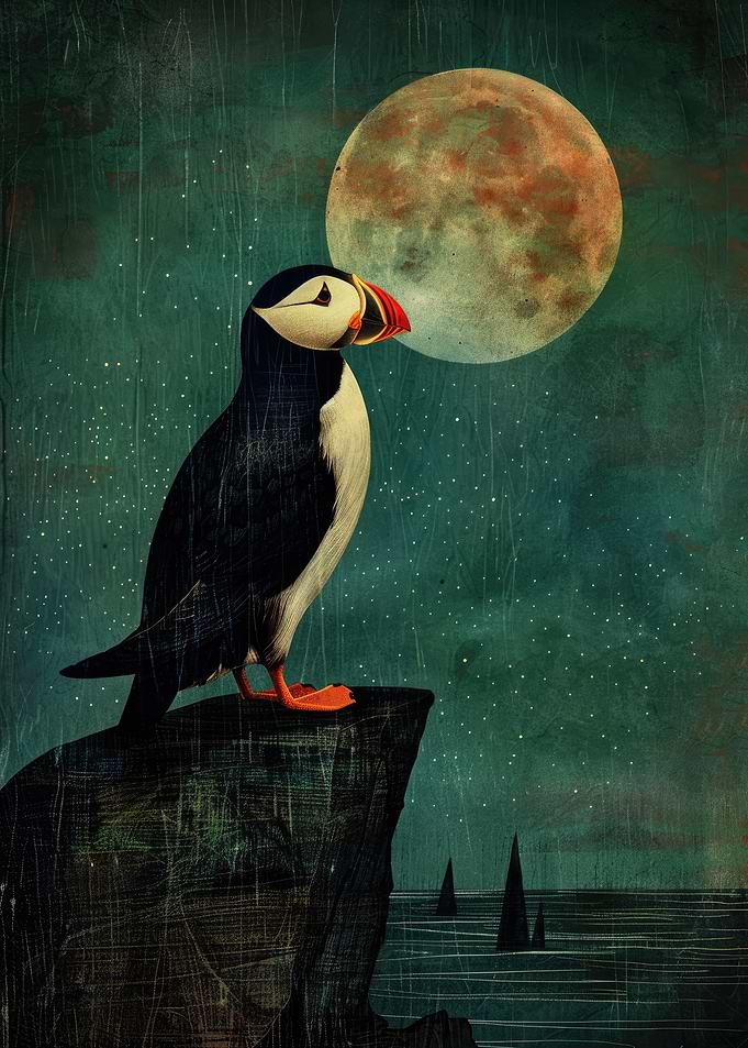 Puffin in the Moonlight