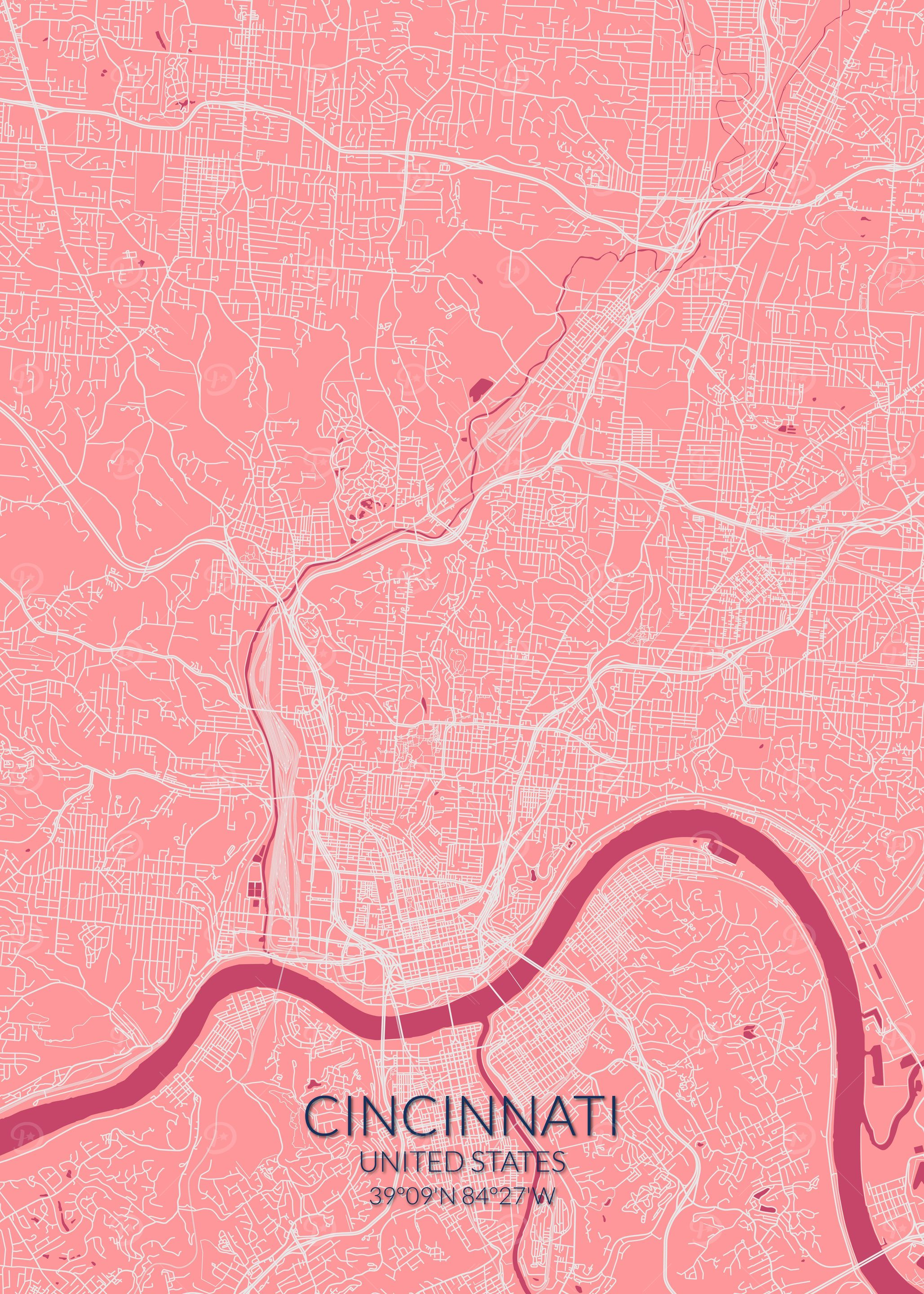 Cincinnati Pink Rose Map
