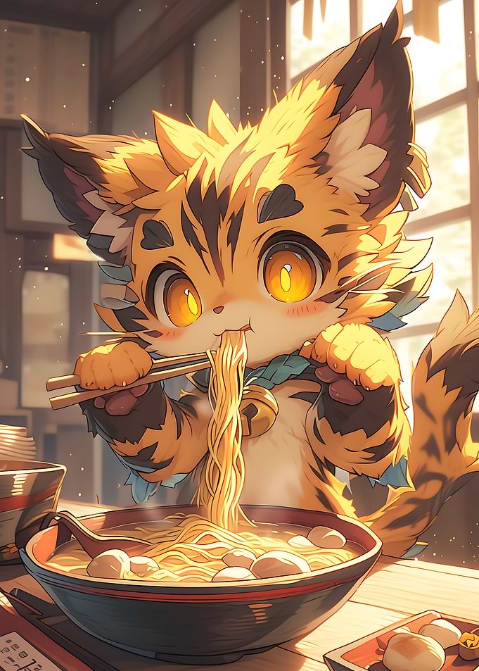 Tiger eating Ramen