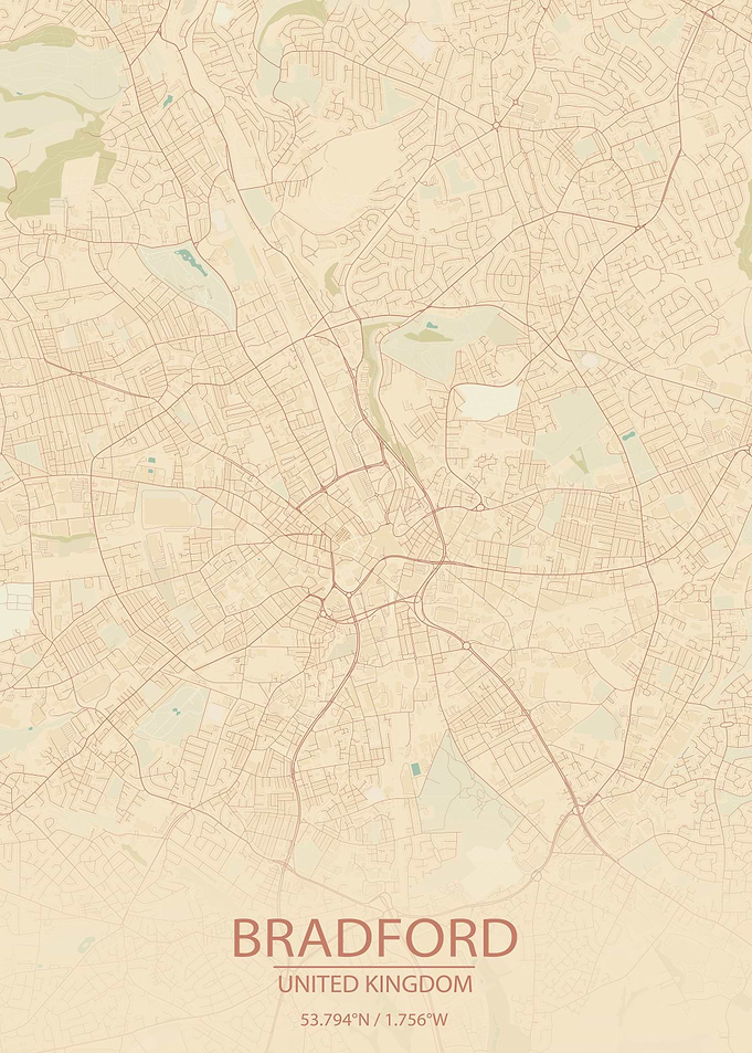 Bradford UK Vintage Map