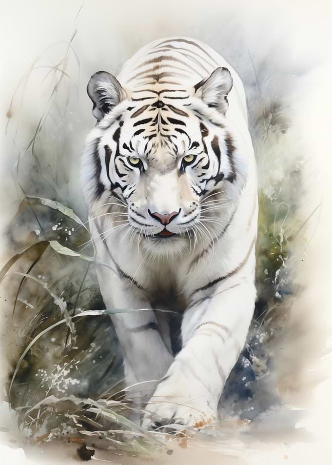 Watercolor White Tiger