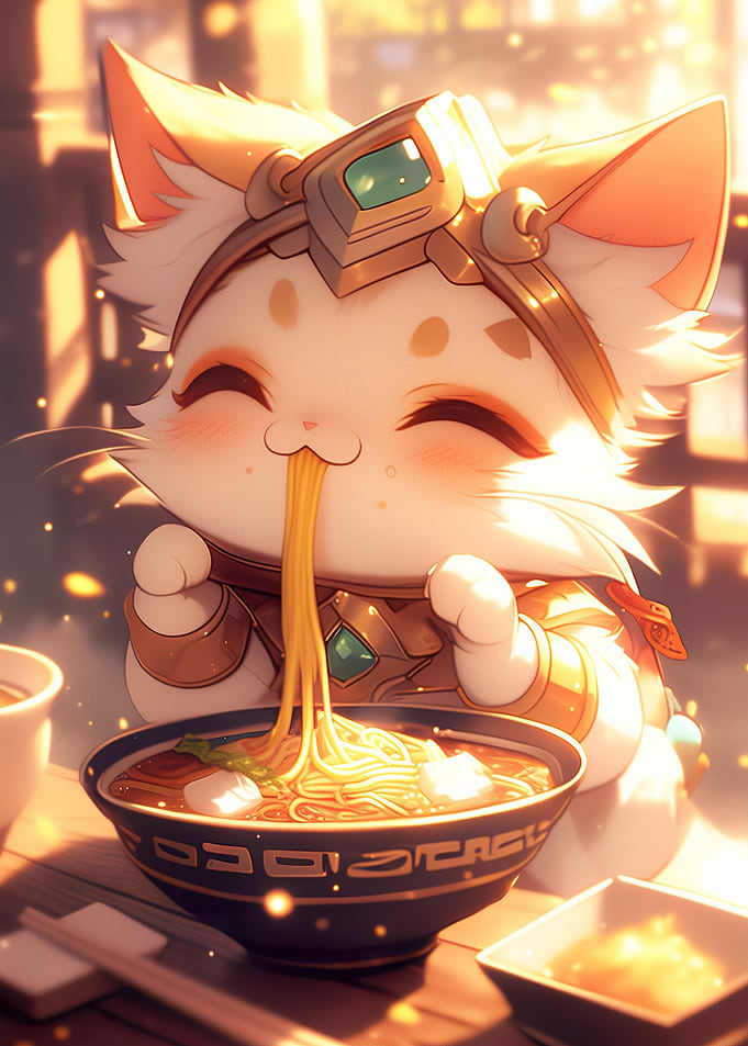 Cute white cat Ramen