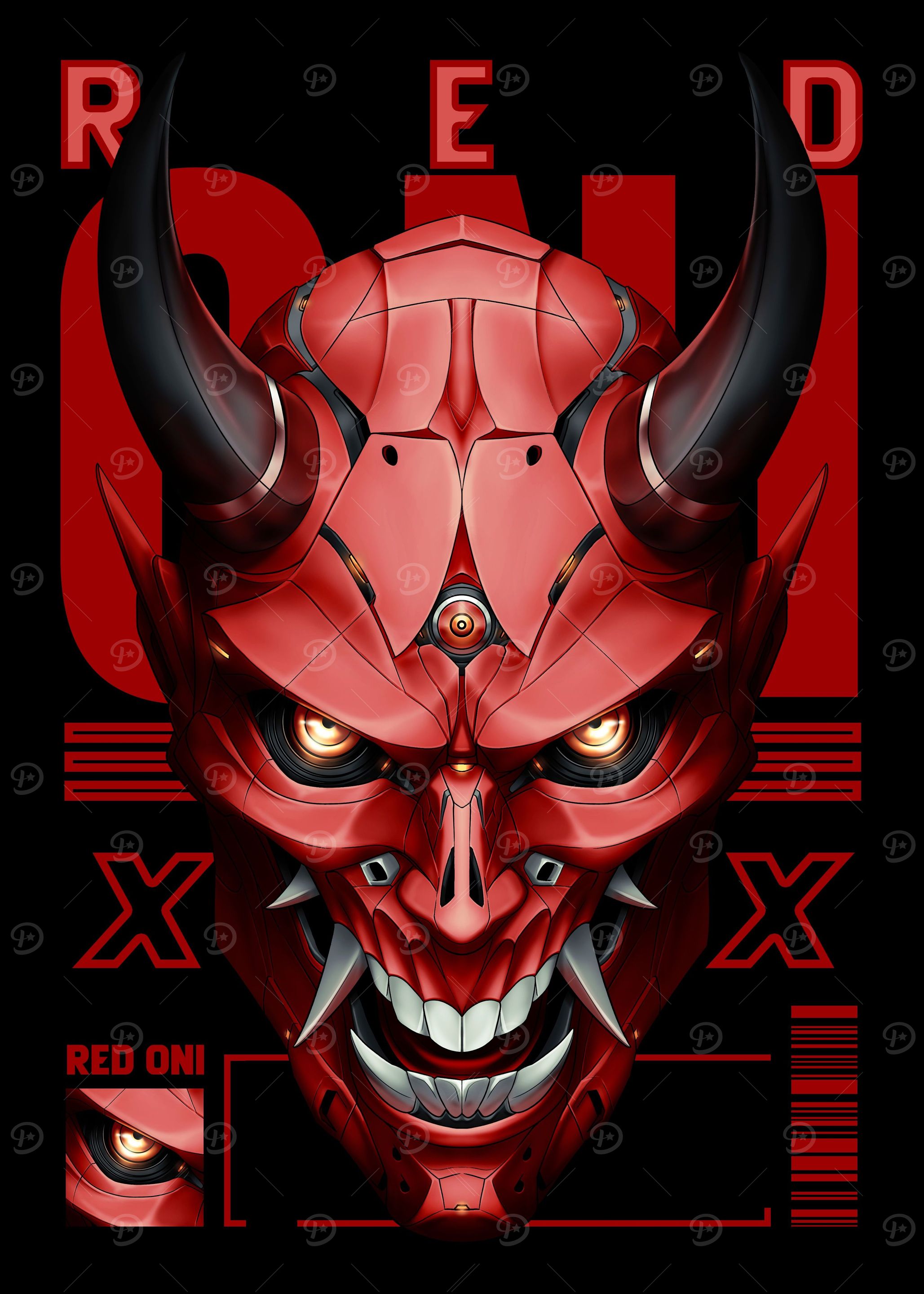 Red Cyberpunk Oni Mask