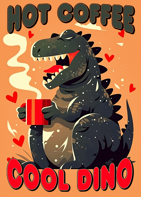 Caffeine Rex Delight — kitchen metal wall art