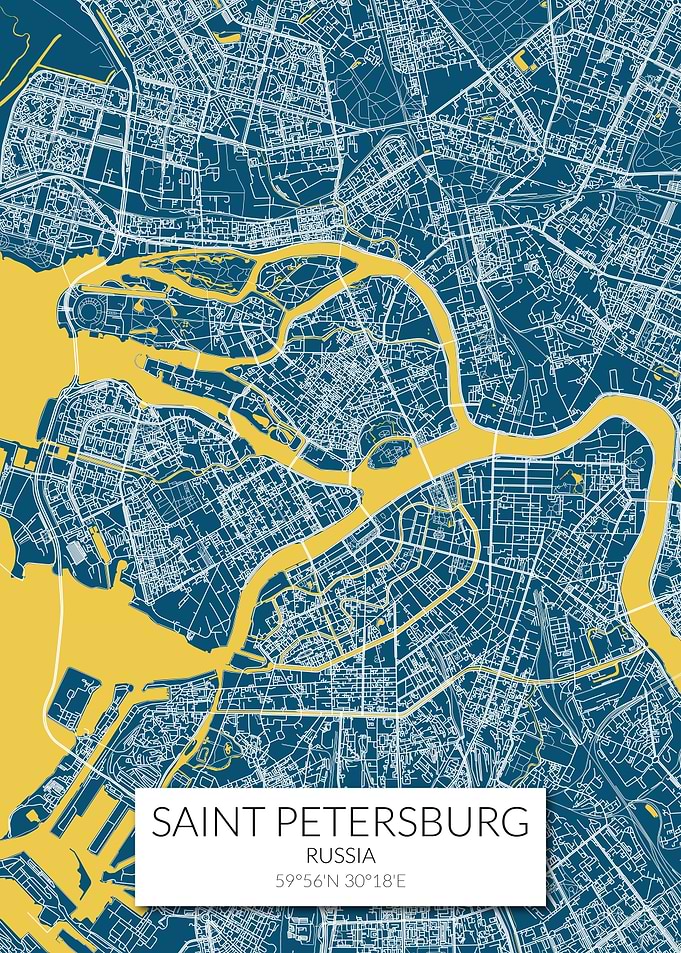 Saint Petersburg Blue Map