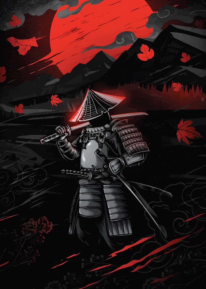 japan samurai red moon