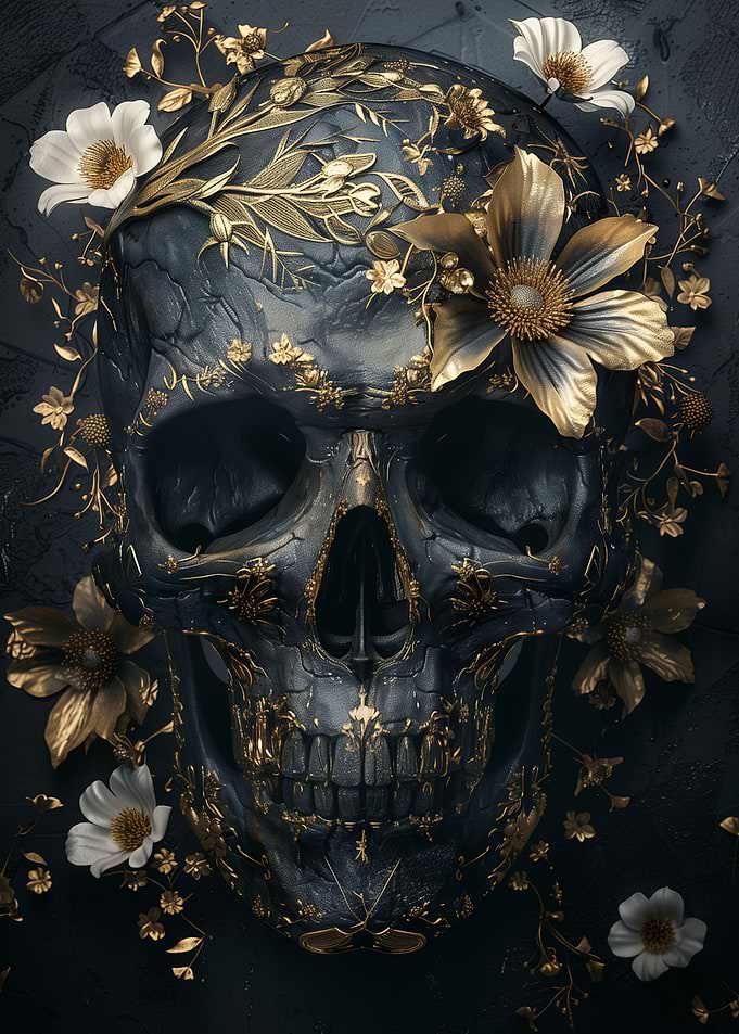 Golden Black Skull Flowers