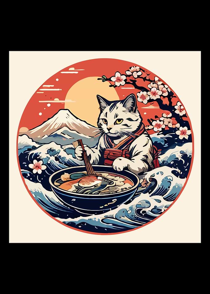 Japanese Art Ramen Cat