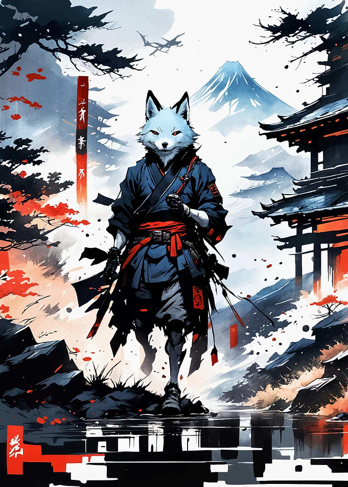 Warrior Kitsune Wolf Japan