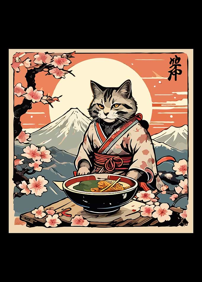 Japanese Art Ramen Cat