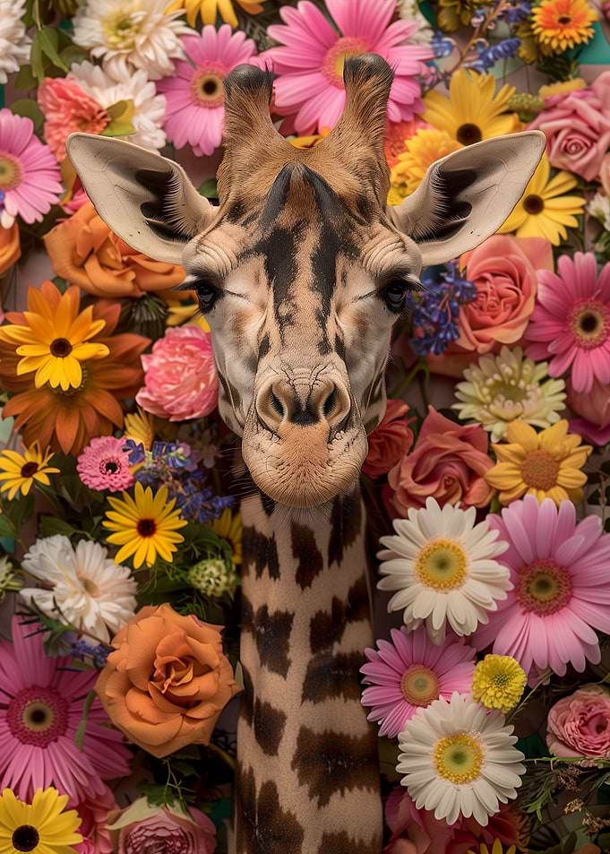 Giraffe Floral Flowers Art