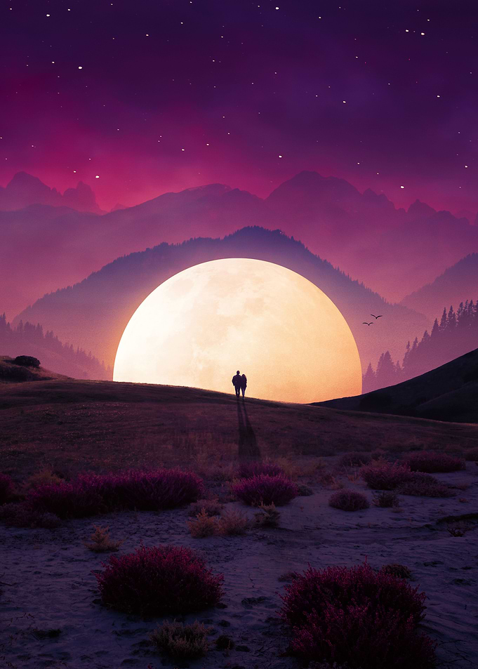 Walking into the moonlight