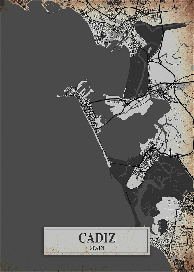 Cadiz Spain Vintage Map