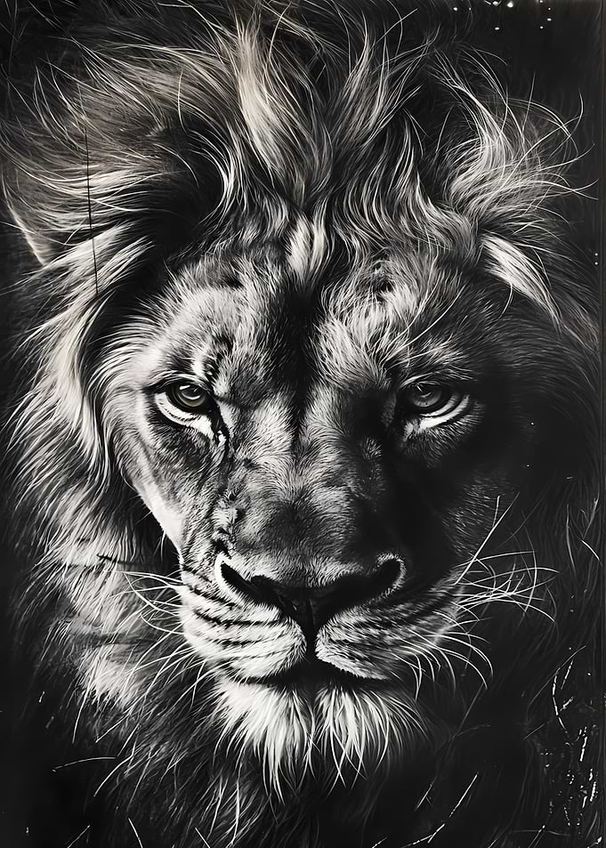 black and white lion