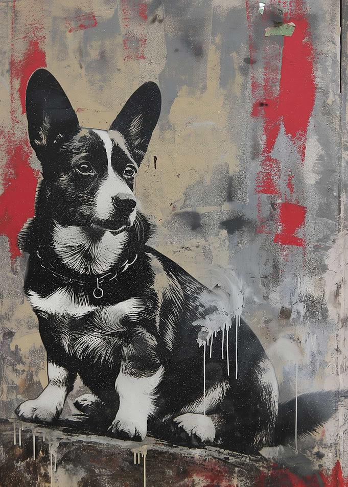 Banksy Corgi Graffiti Art