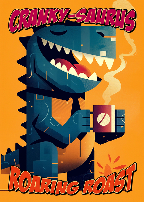 Caffeine Rex Roar — kitchen metal wall art