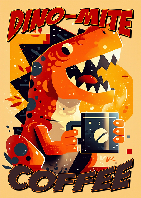 Dino Mite Coffee — kitchen metal wall art