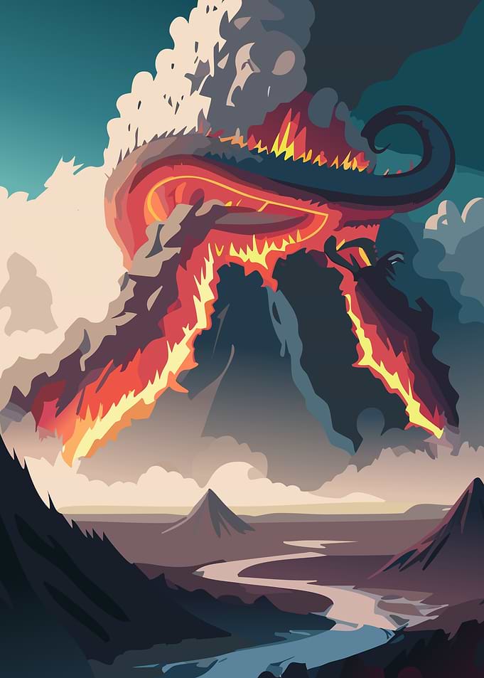 Volcano with Dragon Rising