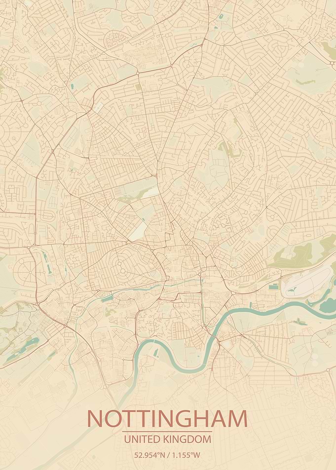 Nottingham UK Vintage Map
